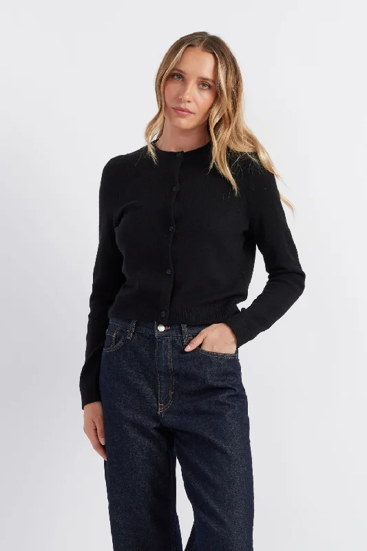 Black Cloud Cashmere Cropped Cardigan Cozy Women's Winter