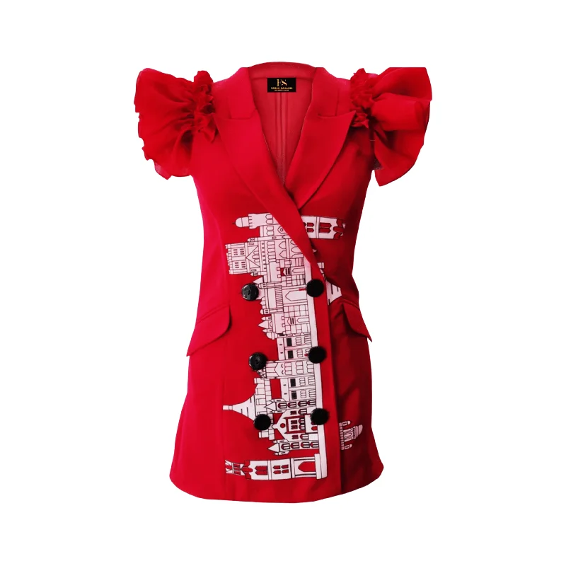 Red Megalopolis Organza Blazer Dress Confident Women's Power
