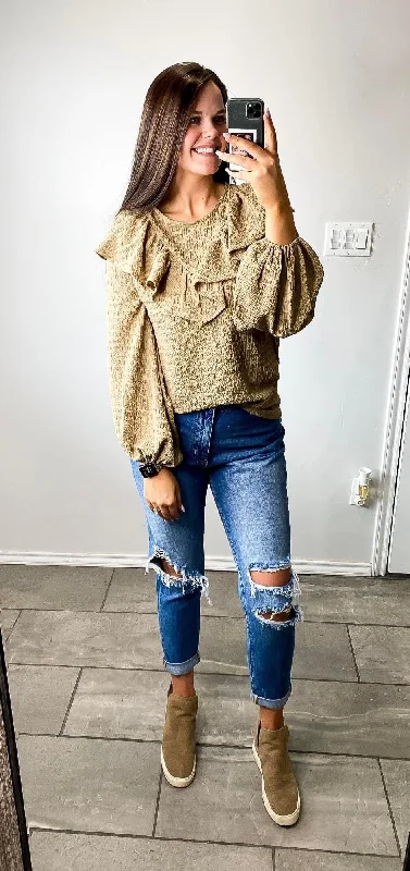 Ruffle Chevron Textured Top Business