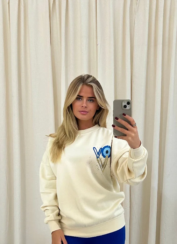 11:11 Gold Heart Graffiti Sweatshirt Cream Cool Women's Skate