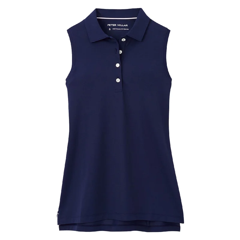 Womens Sleeveless Banded Button Polo Navy - 2025 Polished Women's Silk