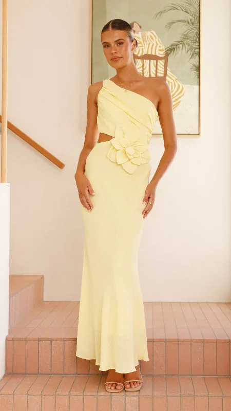 Bloom One Shoulder Cut Out Maxi Dress - Yellow Compression