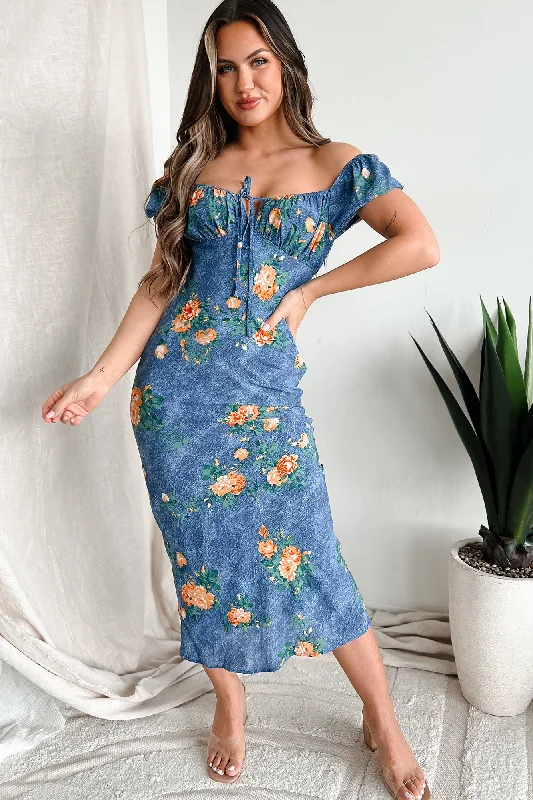 April Showers Floral Maxi Dress (Blue) Relaxed Women's 