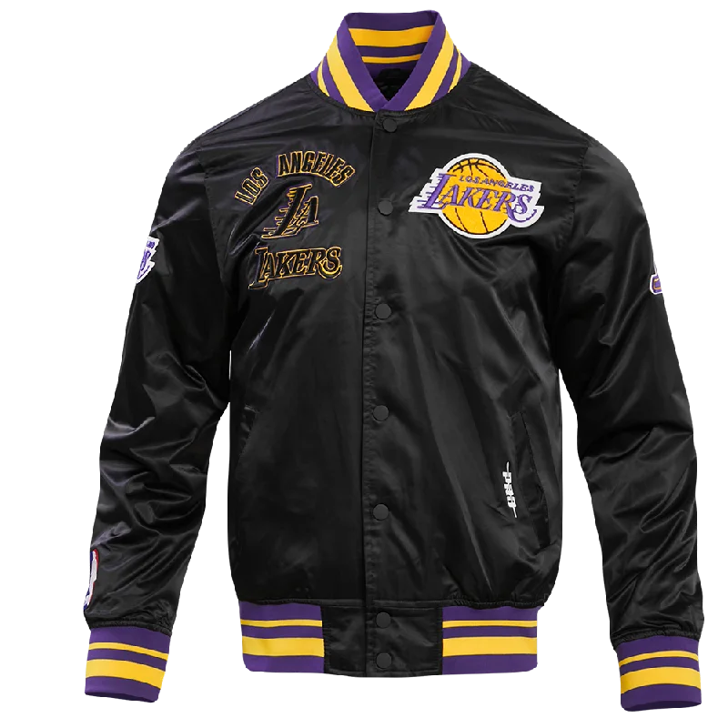NBA LOS ANGELES LAKERS RETRO CLASSIC MEN'S RIB SATIN JACKET (BLACK/PURPLE/YELLOW) European
