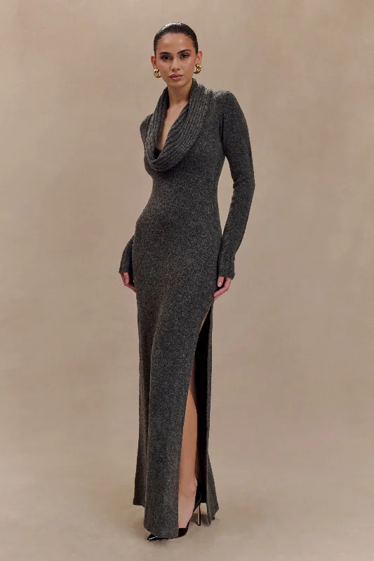 Alessandra Reversible Knit Maxi Dress - Charcoal Marle Cozy Women's Sherpa - lined