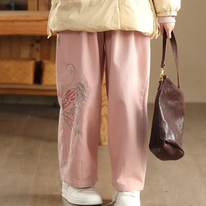 Babakud Women Winter Vintage Embroidered Cotton Brushed Lining Casual Pants Sleek Women's Metallic Babakud Women Winter Vintage Embroidered Cotton Brushed Lining Casual Pants Sleek Women's Metallic