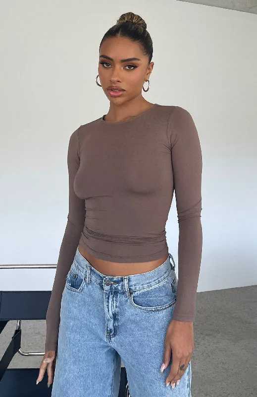Only For Tonight Long Sleeve Top Mocha Sleek Women's 