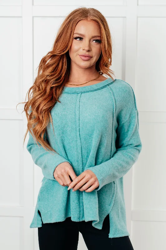 Simple Silhouette Brushed Hacci Sweater in Dusty Teal Dynamic Women's High - energy
