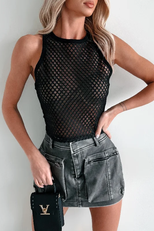 Boho Dreaming Lattice Mesh Crop Tank (Black) Sporty Women's Athleisure 
