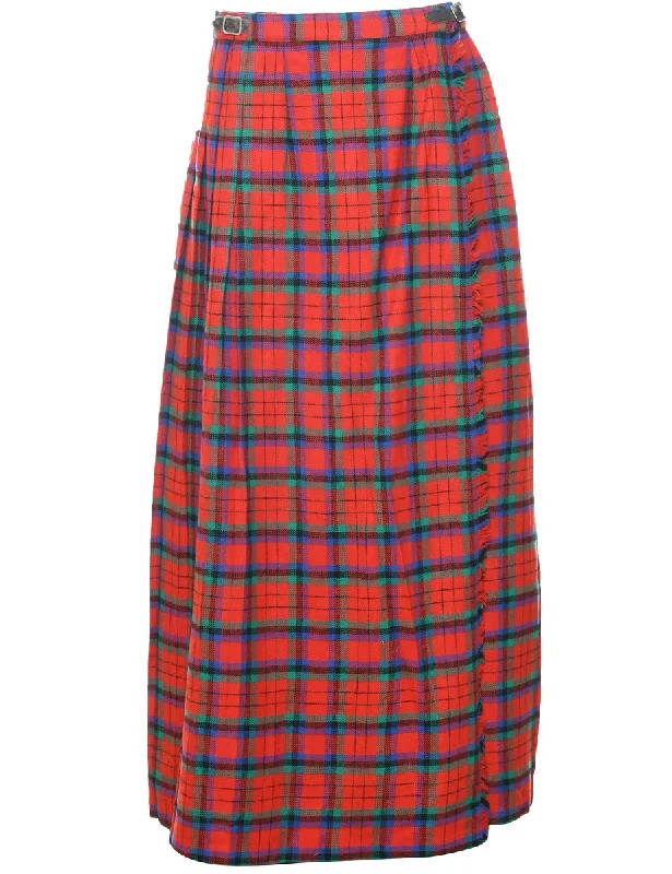Checked Pleated Skirt - M Luxurious Women's High -  end