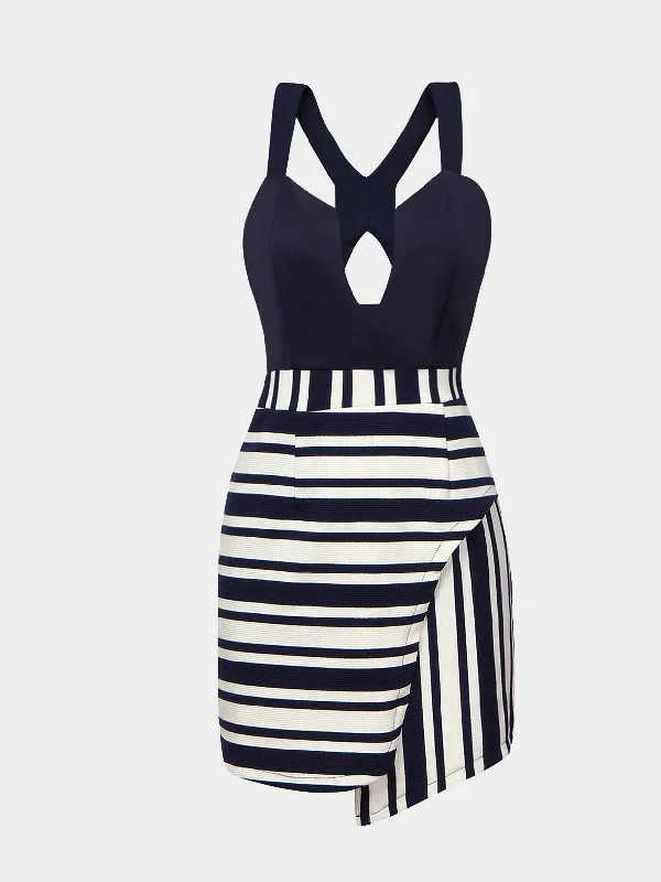 Wholesale Navy Stripe Mini Dresses Sporty Women's Athleisure 