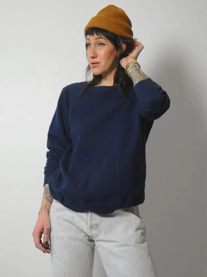 80's Blank Navy Crewneck Unique Women's Upcycled