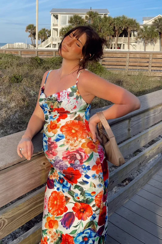 You Get The Picture Floral Cowl Neck Maxi Dress (Multi) Classic Women's Pin - striped