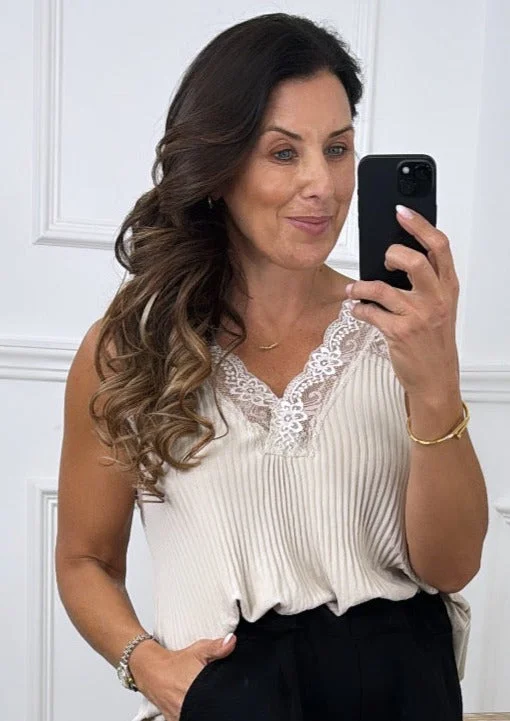 Lorraine Beige Lace Trim Cami Vacation