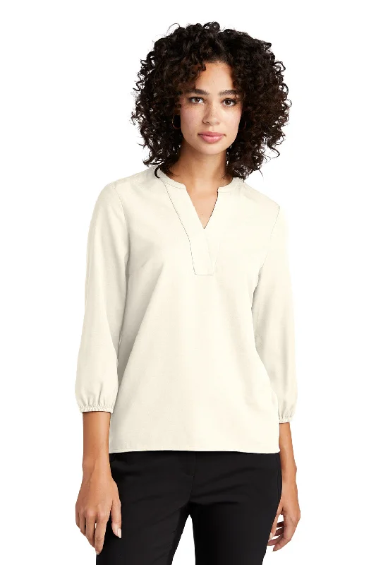 Mercer+Mettle Womens Stretch Crepe 3/4 Sleeve Polo Shirt - Ivory Chiffon White Country