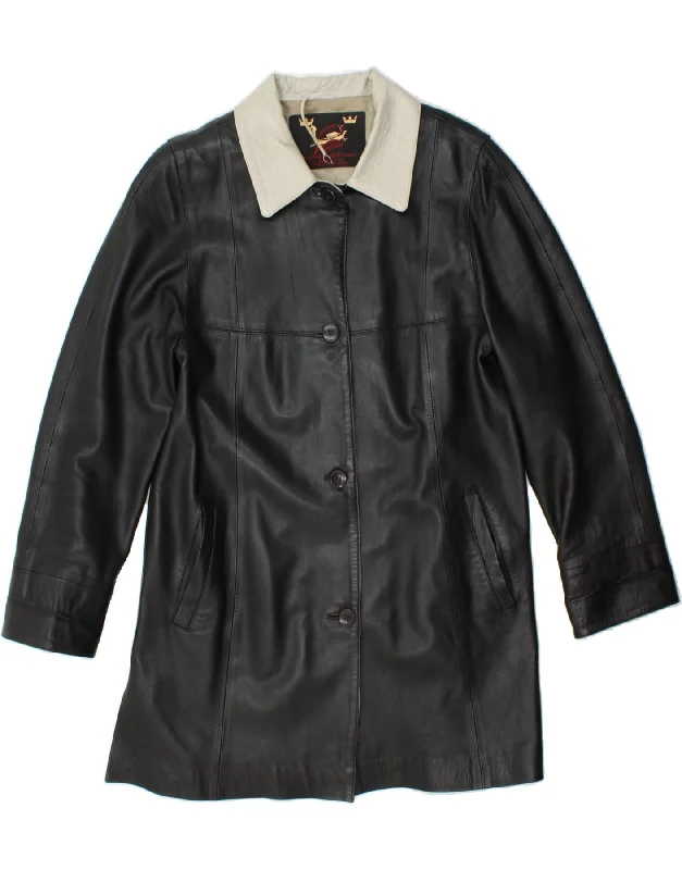 VENEZIA Womens Leather Coat UK 12 Medium Black Leather Relaxed Women's Beachy