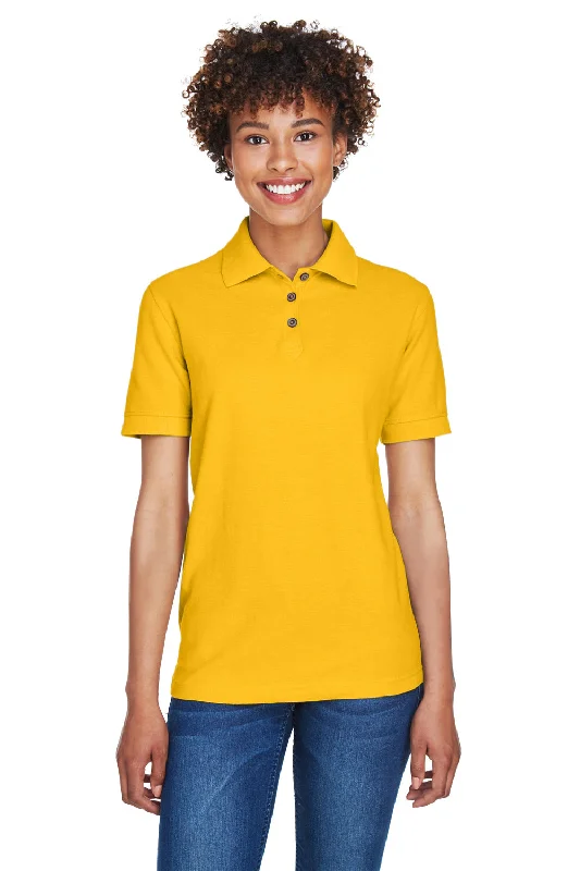 UltraClub Womens Whisper Short Sleeve Polo Shirt - Gold - Closeout Minimalist Women's Casual