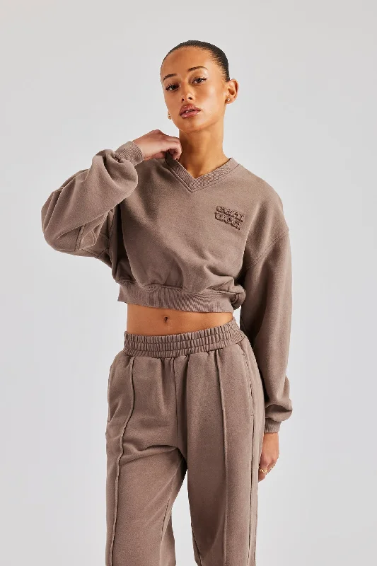 Washed Cropped V Neck Sweat - Mauve Sharp Women's Italian
