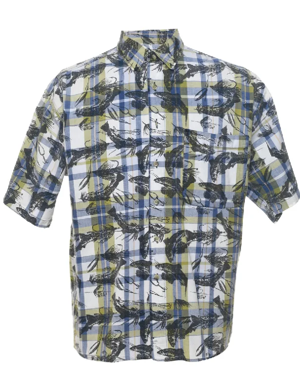 Checked Hawaiian Shirt - L Cool Women's Distressed