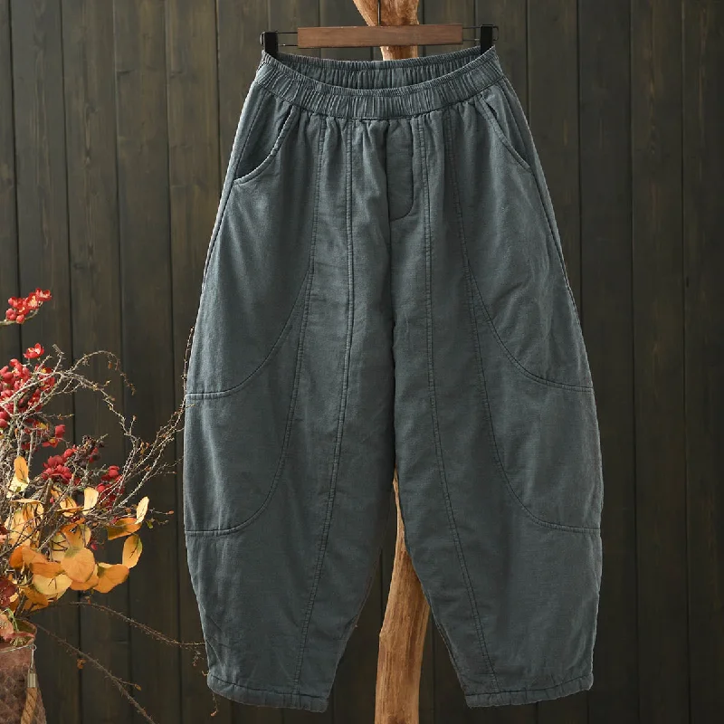 Women Winter Minimalist Patchwork Cotton-Linen Quilted Harem Pants Streetwear Style for 