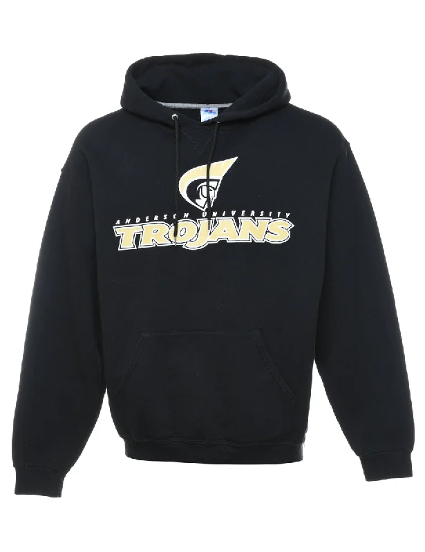 Black Trojan Printed Hoodie - L Cool Women's Distressed