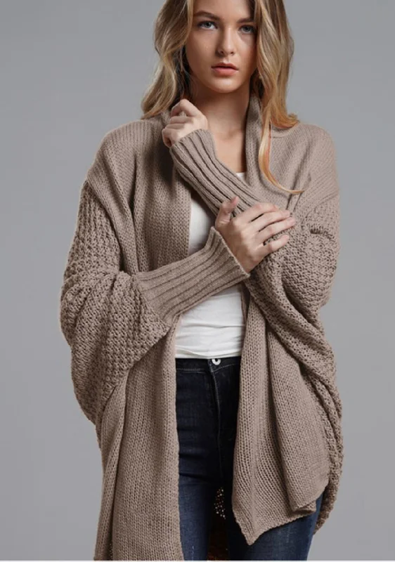 Oversized Khaki Chunky Knit Cardigan Sophisticated Women's 