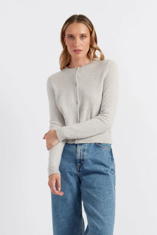 Taupe Cloud Cashmere Cropped Cardigan Laid - back Women's Vibe