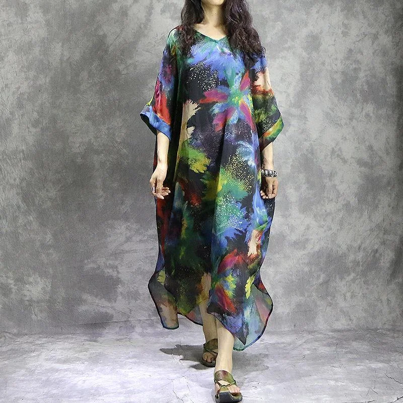 Natural v neck silk quilting clothes Plus Size Work Outfits prints Maxi Dress summer Trendy Women's Natural v neck silk quilting clothes Plus Size Work Outfits prints Maxi Dress summer Trendy Women's