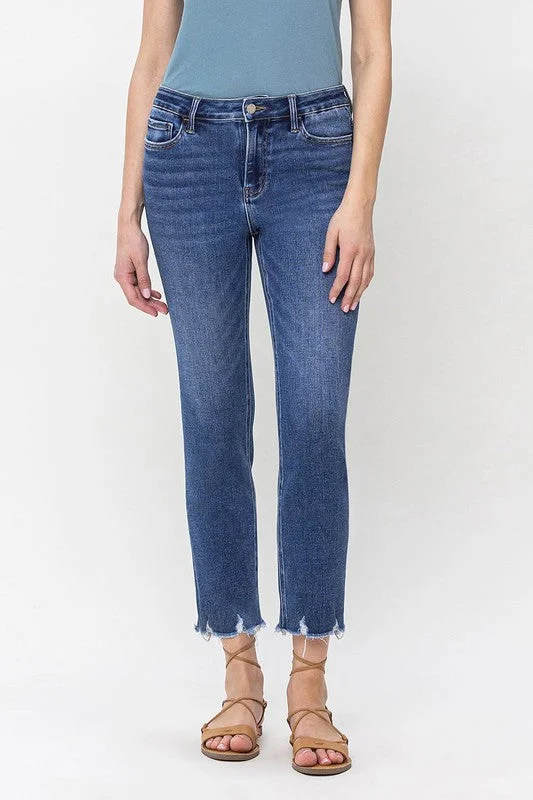 High Rise Crop Slim Straight Jeans Traditional Women's 