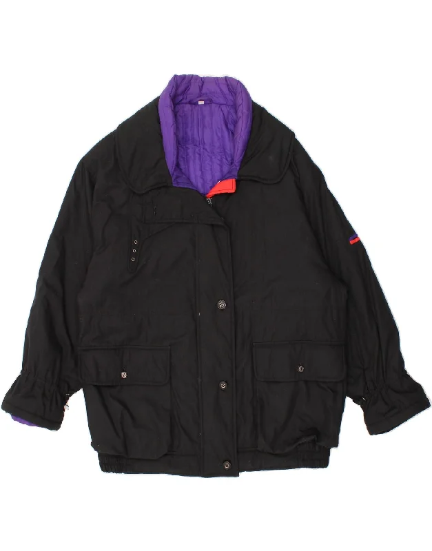 VINTAGE Womens Oversized Windbreaker Jacket EU 46 XL Black Polyester Contemporary 