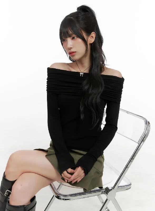 Off Shoulder Shirred Long Sleeve Top CG421 Minimalist Women's Casual