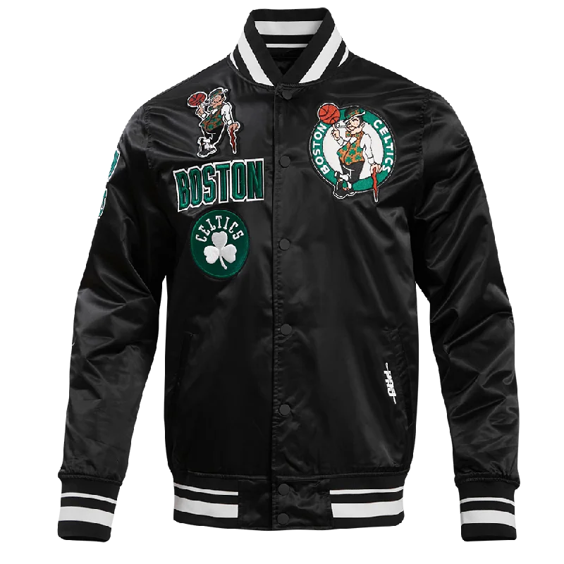 NBA BOSTON CELTICS RETRO CLASSIC MEN'S RIB SATIN JACKET (BLACK) Sharp Women's Italian