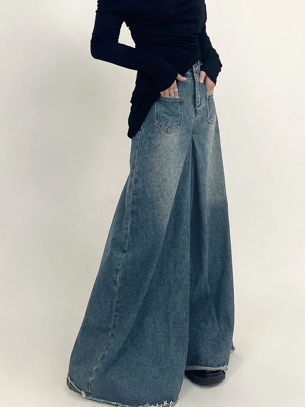 BerryBetty - Overzied Denim Wide Leg Pants Country