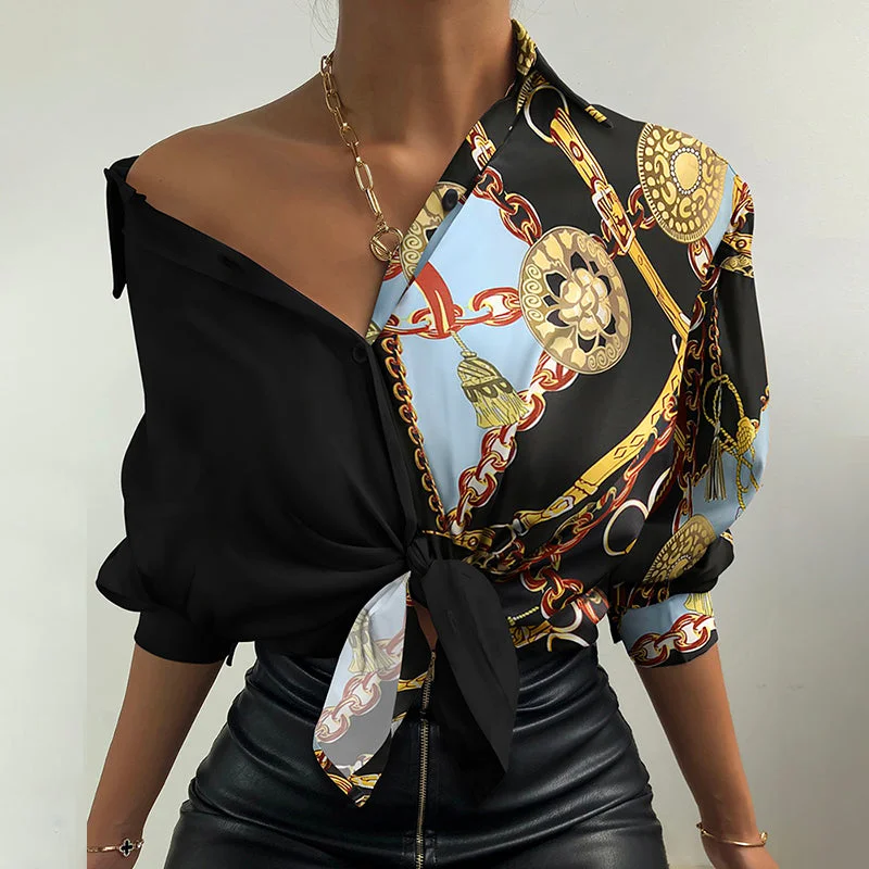 Julia Fashion - Women Fashion Newspaper Print Shirts Stylish Women's Tropical 