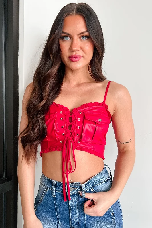 Make 'Em Blush Faux Leather Crop Top (Red) Refined Women's 