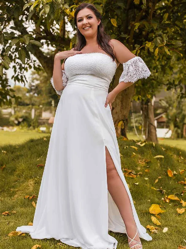 Off Shoulder Plus Size Wedding Dress Simple A-Line Vacation