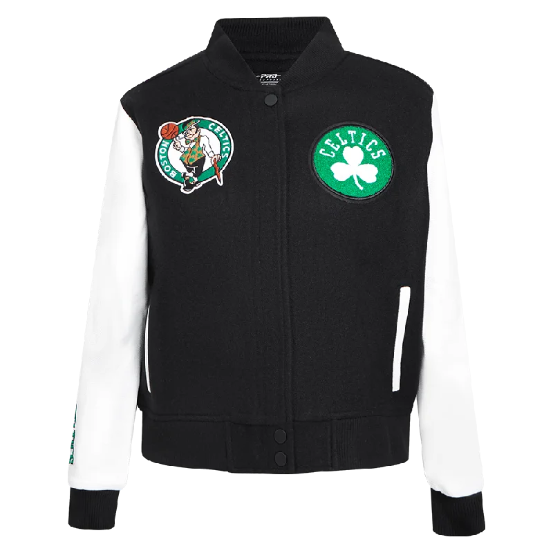 NBA BOSTON CELTICS CLASSIC WOMEN'S WOOL VARSITY JACKET (BLACK/WHITE) Modern Women's 