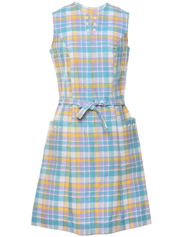 Checked 1960s Multi-Colour Dress - M Contemporary 