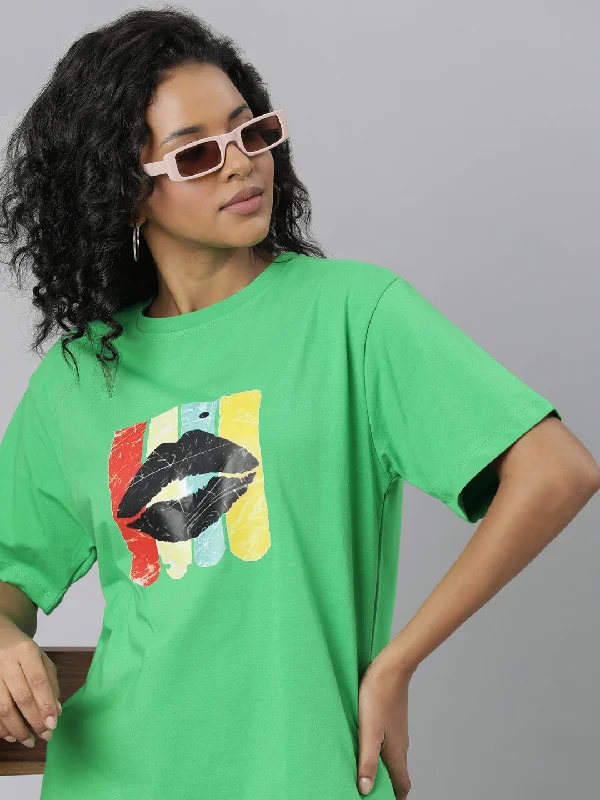 Women Green Graphic T Shirt Luxurious Women's High -  end
