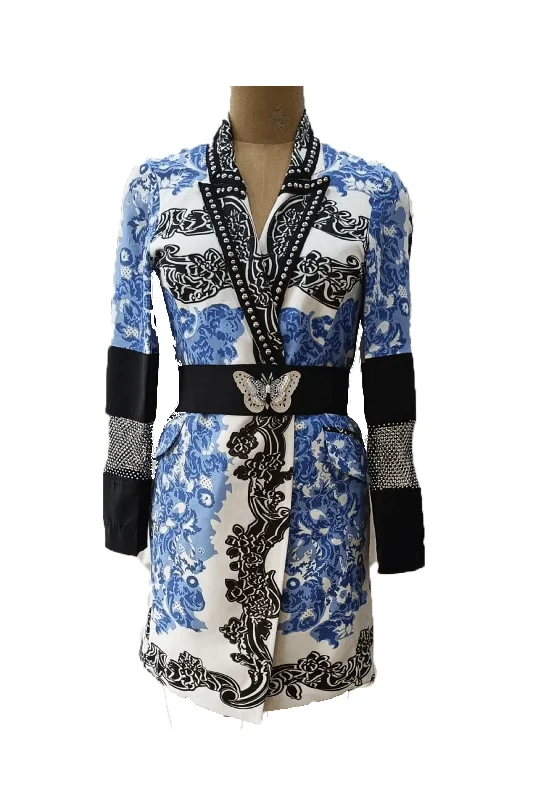 Blue Mykonos Statement Blazer Dress Elegant Women's 