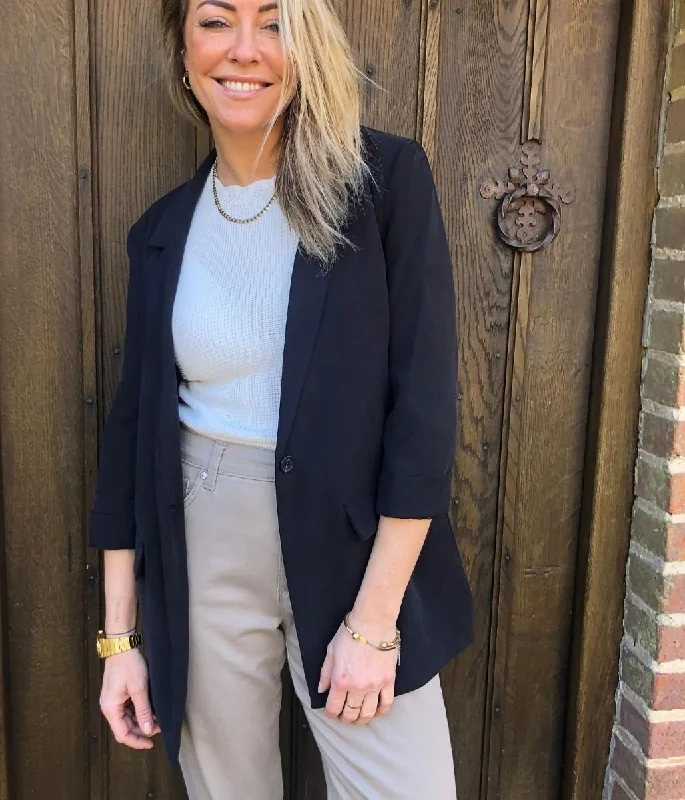 Black Single Button Blazer Feminine Women's Style 