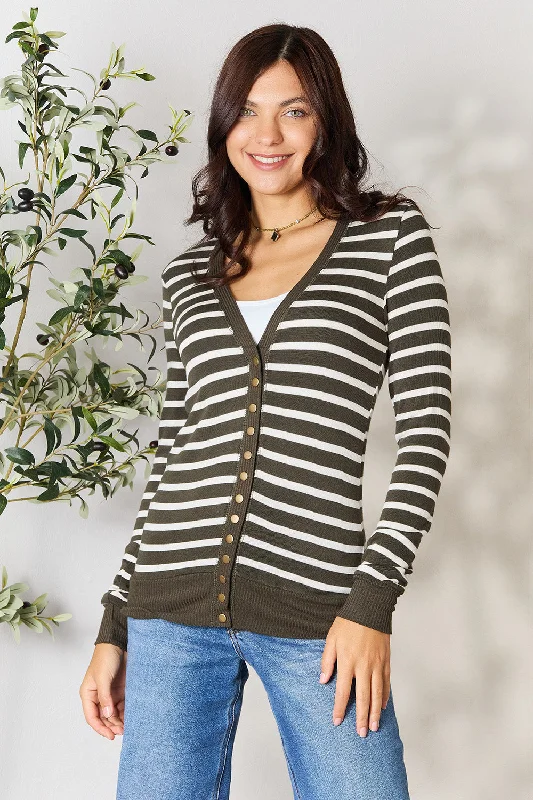 Striped Snap Down Cardigan Modern Women's Tech