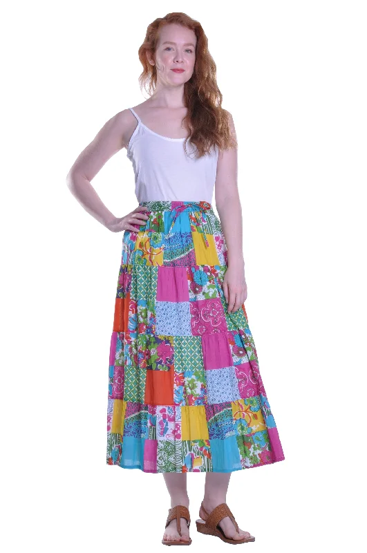 Vibrant Patchwork Tiered Maxi Skirt Sophisticated Women's 