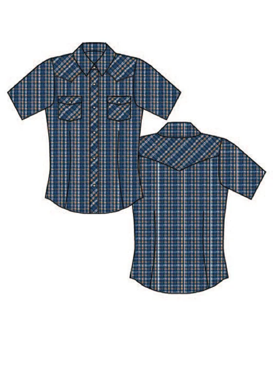 Roper Womens Butterscotch Small Scale Blue Cotton Blend S/S Shirt Trendy Women's 