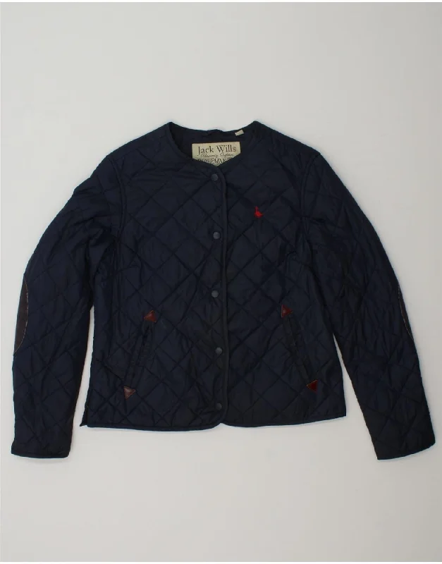 JACK WILLS Womens Quilted Jacket UK 12 Medium Navy Blue Polyester Confident Women's High - fashion