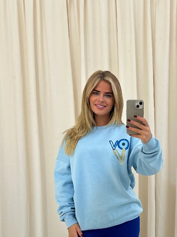 11:11 Gold Heart Graffiti Sweatshirt Blue Feminine Women's Style 