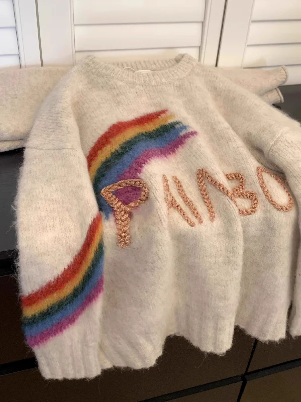 embroidered round neck pullover rainbow sweater for women     S5055 Sharp Women's Italian