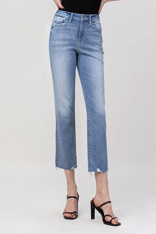 High Rise Crop Straight Jeans Disco