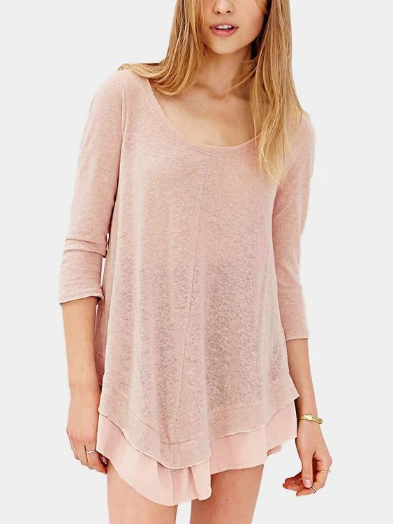 Wholesale Pink Round Neck 3/4 Sleeve Length Mini Dress Traditional Women's 