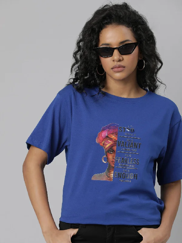Women Blue Typography T Shirt Modern Women's Tech